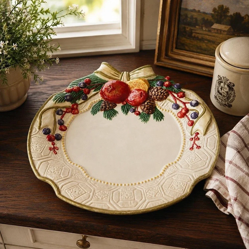 Vintage Fitz and Floyd Florentine Christmas Potpourri Dish Pomegranate Bow